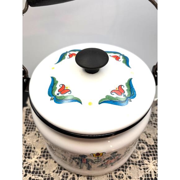 Vintage MCM Berggren Enamelware Teapot Folk Art ‘A Watched Kettle Never Boils’ - Picture 7 of 10